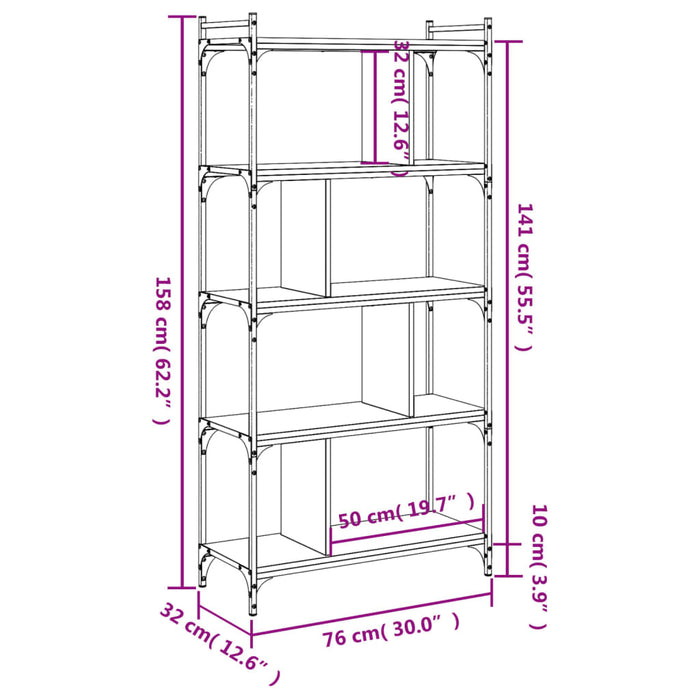 Libreria-Scaffale per Libri-Mobile di Stoccaggio Nera 5 Ripiani 76x32x158 cm Legno Multistrato