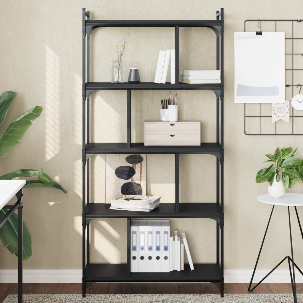 Libreria-Scaffale per Libri-Mobile di Stoccaggio Nera 5 Ripiani 76x32x158 cm Legno Multistrato
