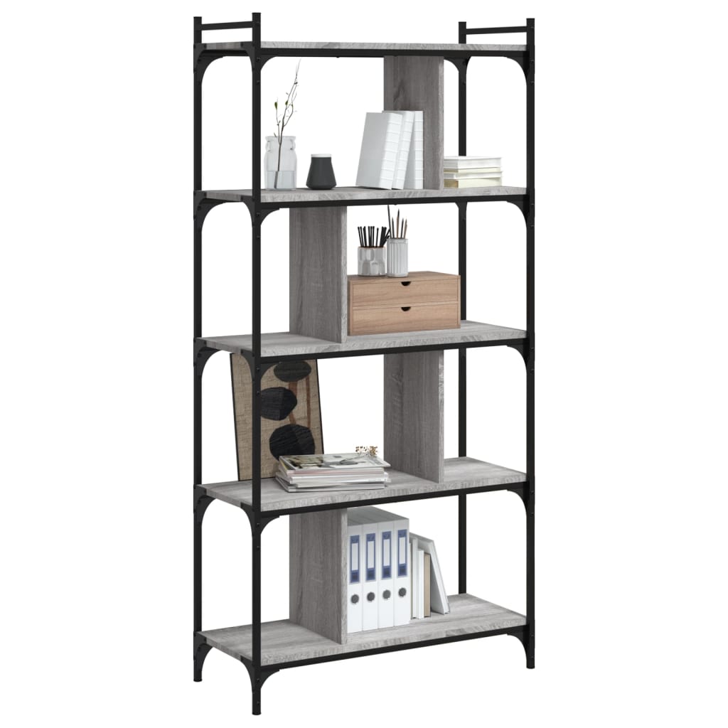 Libreria Grigio Sonoma 5 Ripiani 76x32x158 cm Legno Multistrato 833943