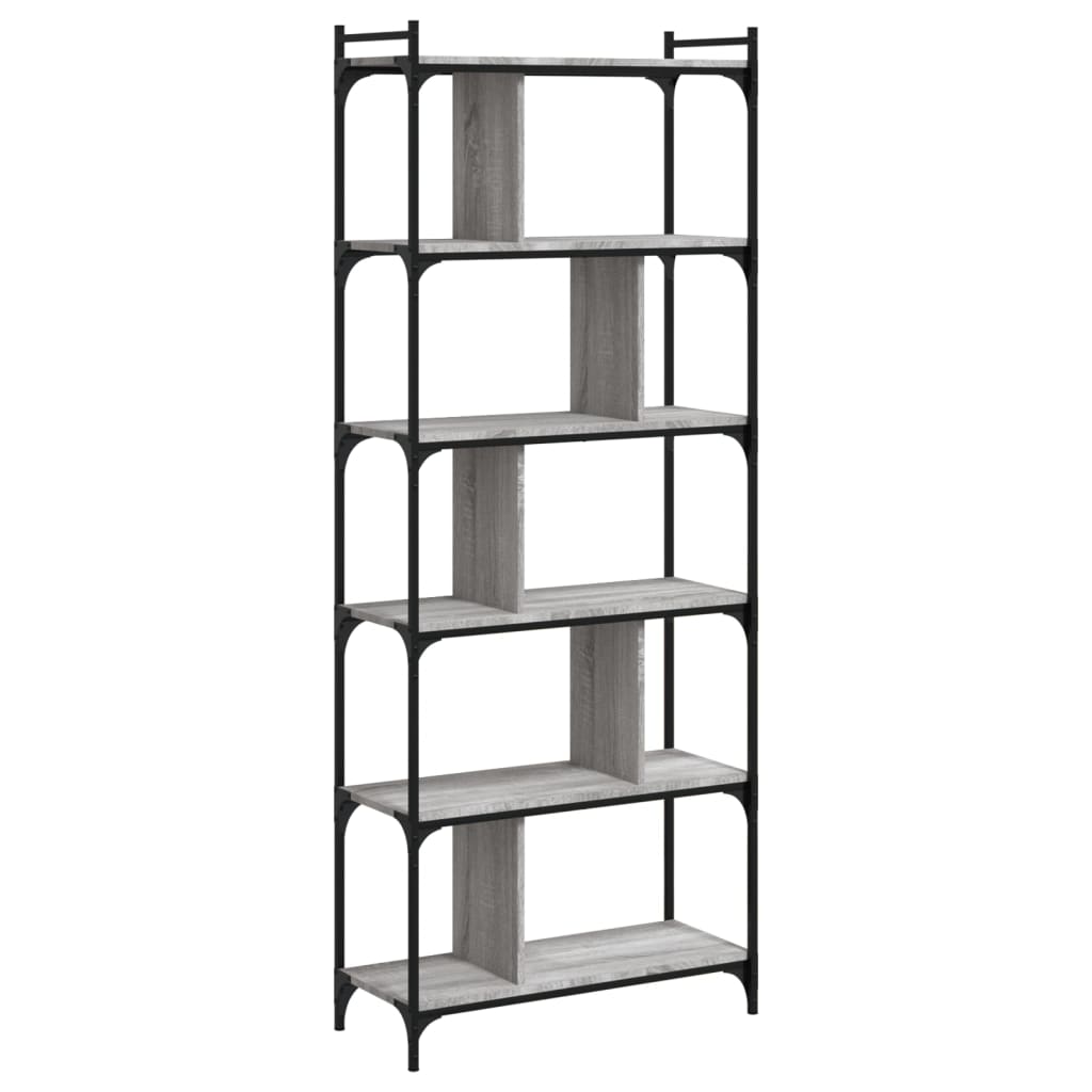 Libreria-Scaffale per Libri-Mobile di Stoccaggio Grigio Sonoma 6 Ripiani 76x32x192 cm Legno Multistrato