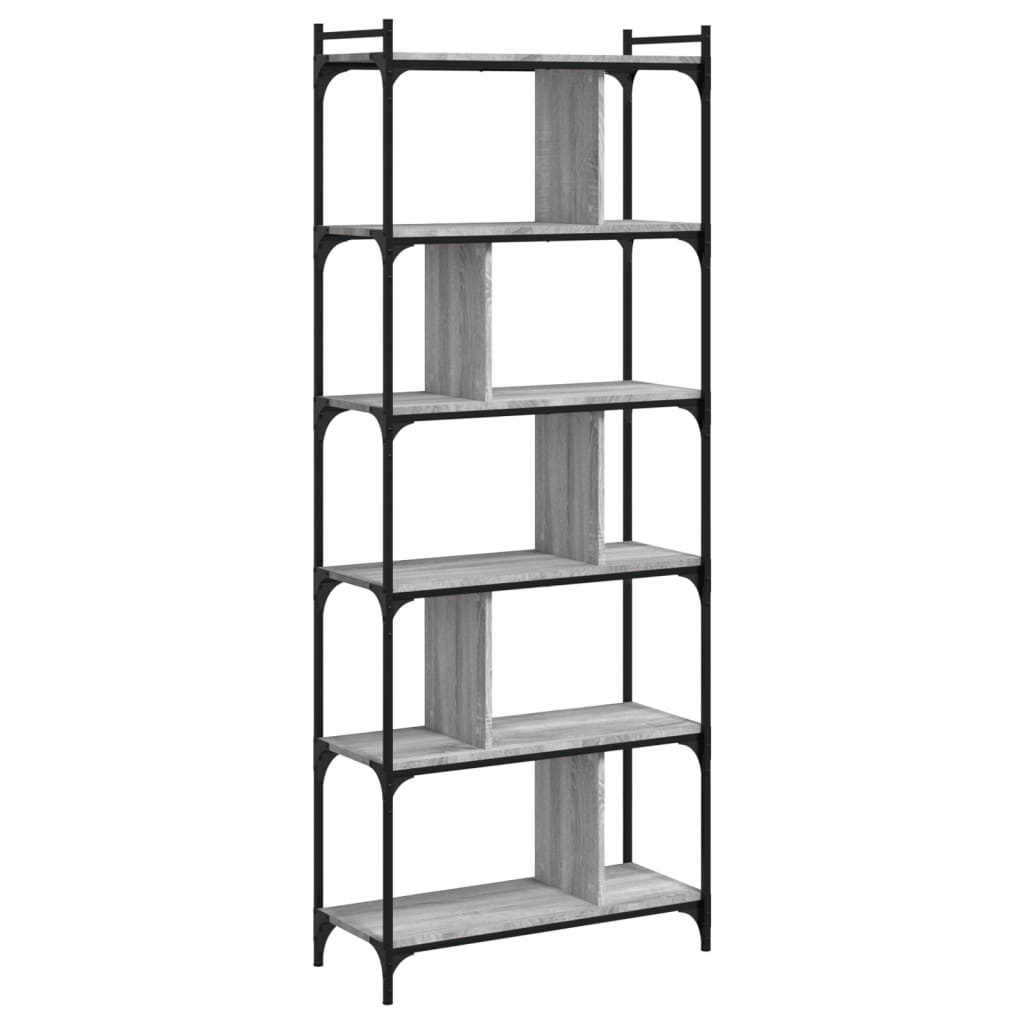 Libreria-Scaffale per Libri-Mobile di Stoccaggio Grigio Sonoma 6 Ripiani 76x32x192 cm Legno Multistrato