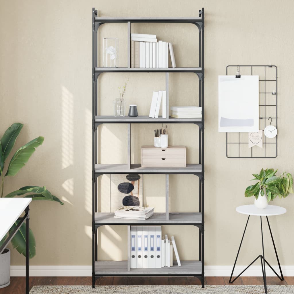 Libreria-Scaffale per Libri-Mobile di Stoccaggio Grigio Sonoma 6 Ripiani 76x32x192 cm Legno Multistrato