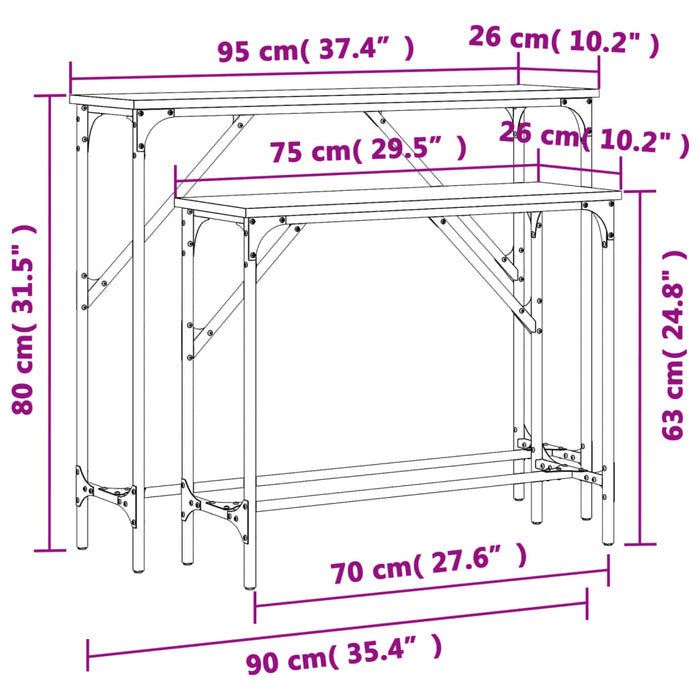 Tavolini Consolle 2 pz Rovere Fumo in Legno Multistrato 834142