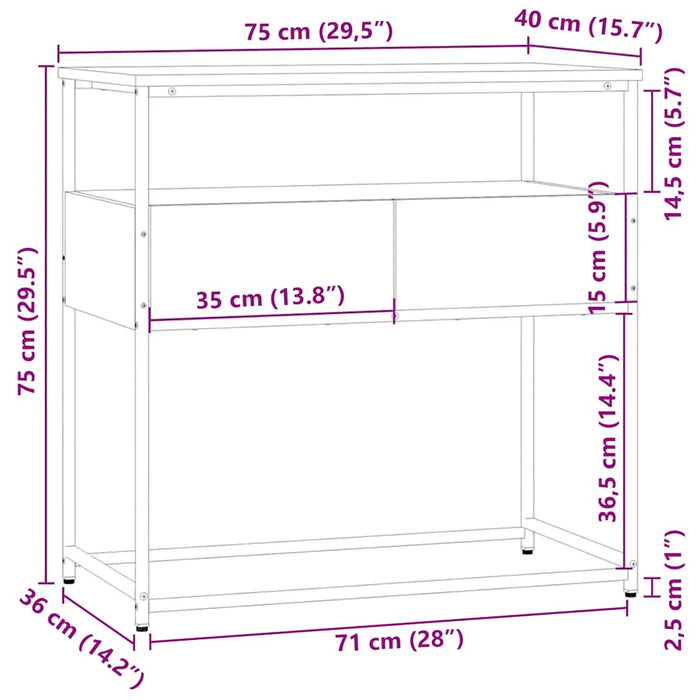 Tavolino Consolle Nero 75x40x75 cm in Legno Multistrato 834155