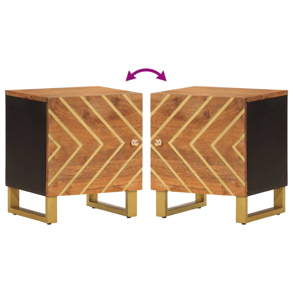 Comodino Marrone e Nero in Legno Massello di Mango 356779