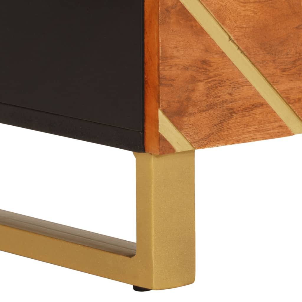 Mobiletto Marrone e Nero 60x33,5x75 cm Legno Massello di Mango 356786