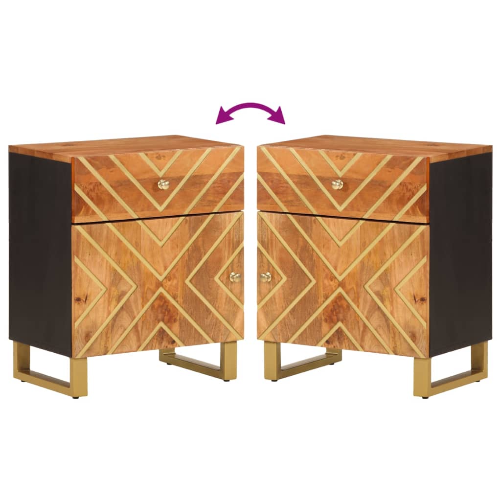 Comodino Marrone Nero 50x33x60 cm in Legno Massello di Mango 356791