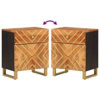 Comodino Marrone Nero 50x33x60 cm in Legno Massello di Mango 356791