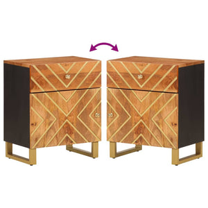 Comodino Marrone Nero 50x33x60 cm in Legno Massello di Mango 356791