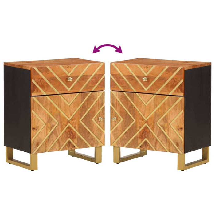 Comodino Marrone Nero 50x33x60 cm in Legno Massello di Mango 356791