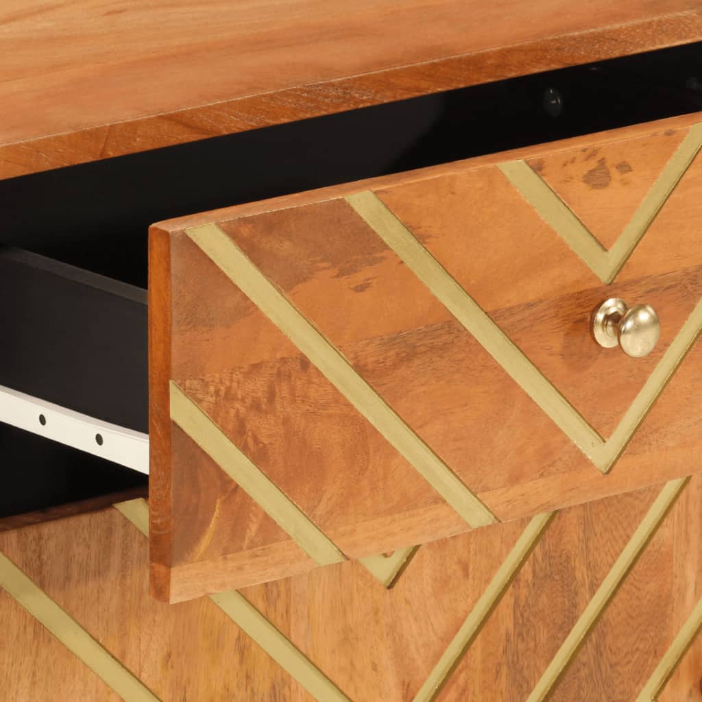 Comodino Marrone Nero 50x33x60 cm in Legno Massello di Mango 356791