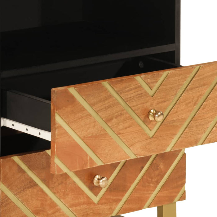 Comodino Nero 40x29x50 cm in Legno Massello di Mango 356793