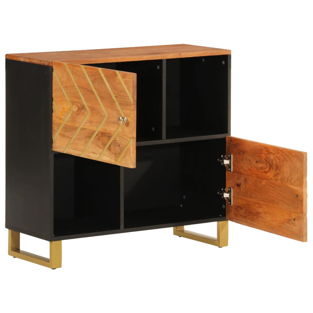 Credenza-Buffet-Armadio da cucina Marrone e Nera 80x33,5x75cm in Legno Massello di Mango