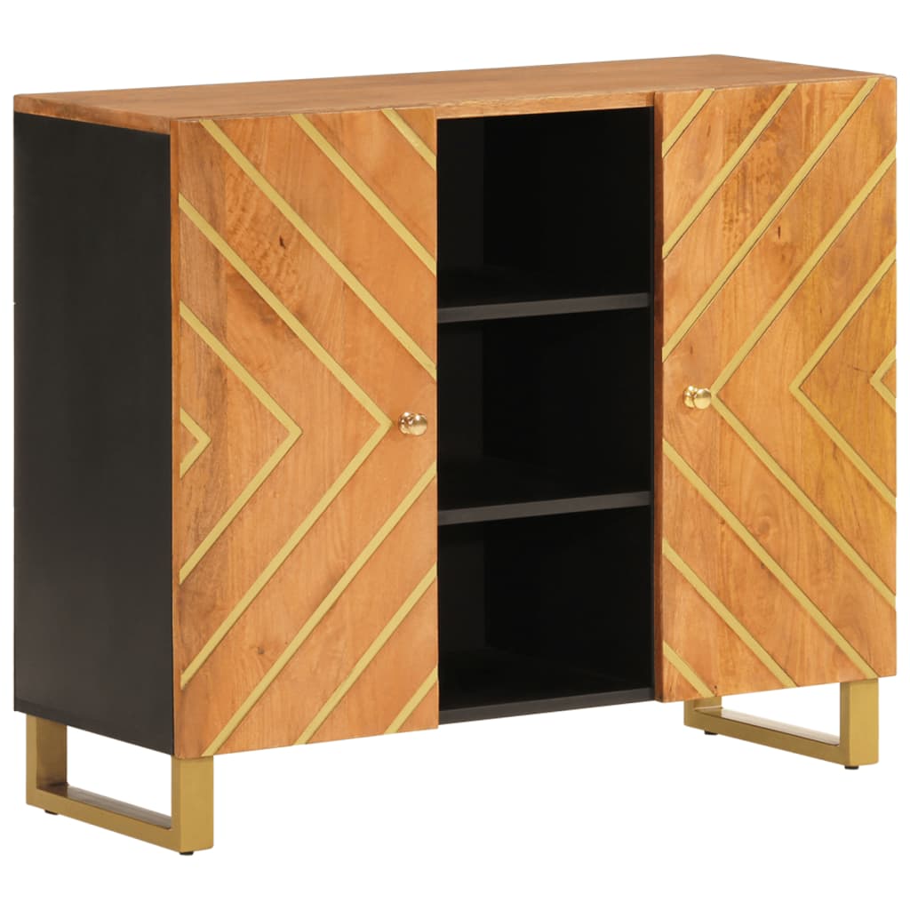 Credenza Marrone e Nera 90x33,5x75cm in Legno Massello di Mango 356811