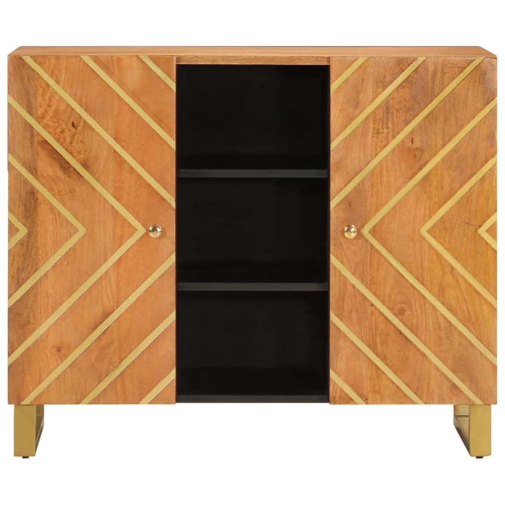 Credenza Marrone e Nera 90x33,5x75cm in Legno Massello di Mango 356811