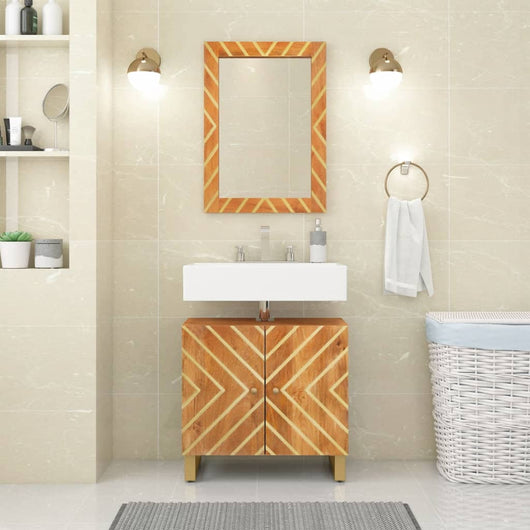 Specchio da Bagno Marrone 50x70x3 cm in Legno di Mango e Vetro 356814