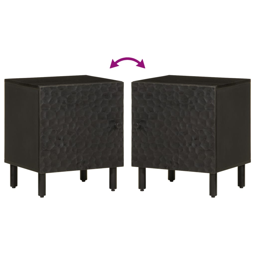 Comodino Nero 40x33x46 cm in Legno Massello di Mango 356815