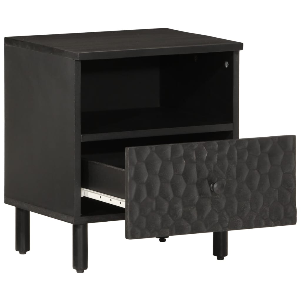 Comodino Nero 40x33x46 cm in Legno Massello di Mango 356825