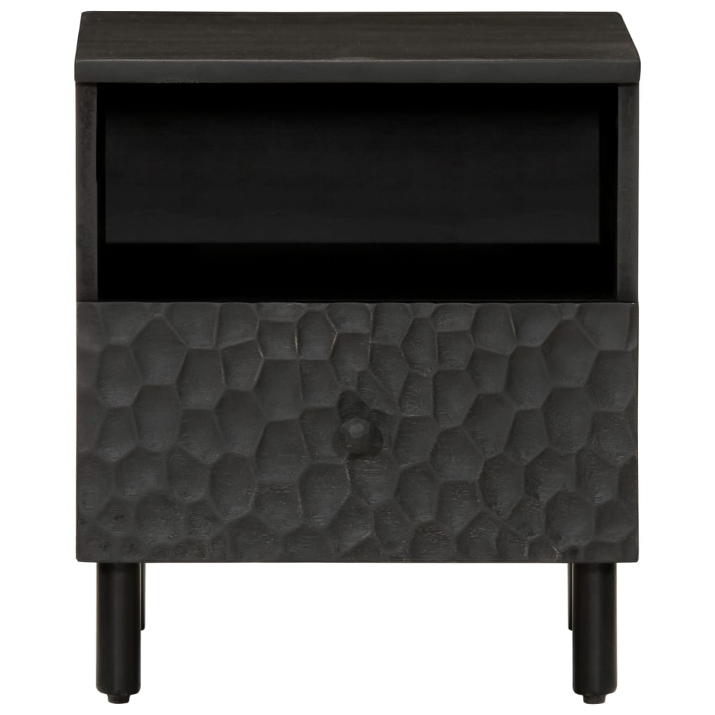 Comodino Nero 40x33x46 cm in Legno Massello di Mango 356825