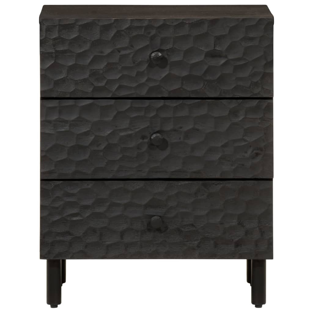 Comodino Nero 50x33x60 cm in Legno Massello di Mango 356828