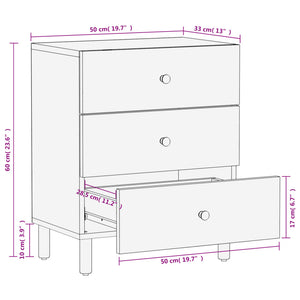 Comodino Nero 50x33x60 cm in Legno Massello di Mango 356828