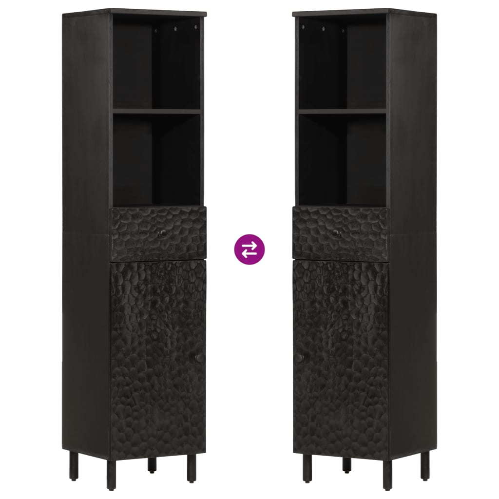 Mobile da Bagno Nero 38x33x160 cm in Legno Massello di Mango 356841