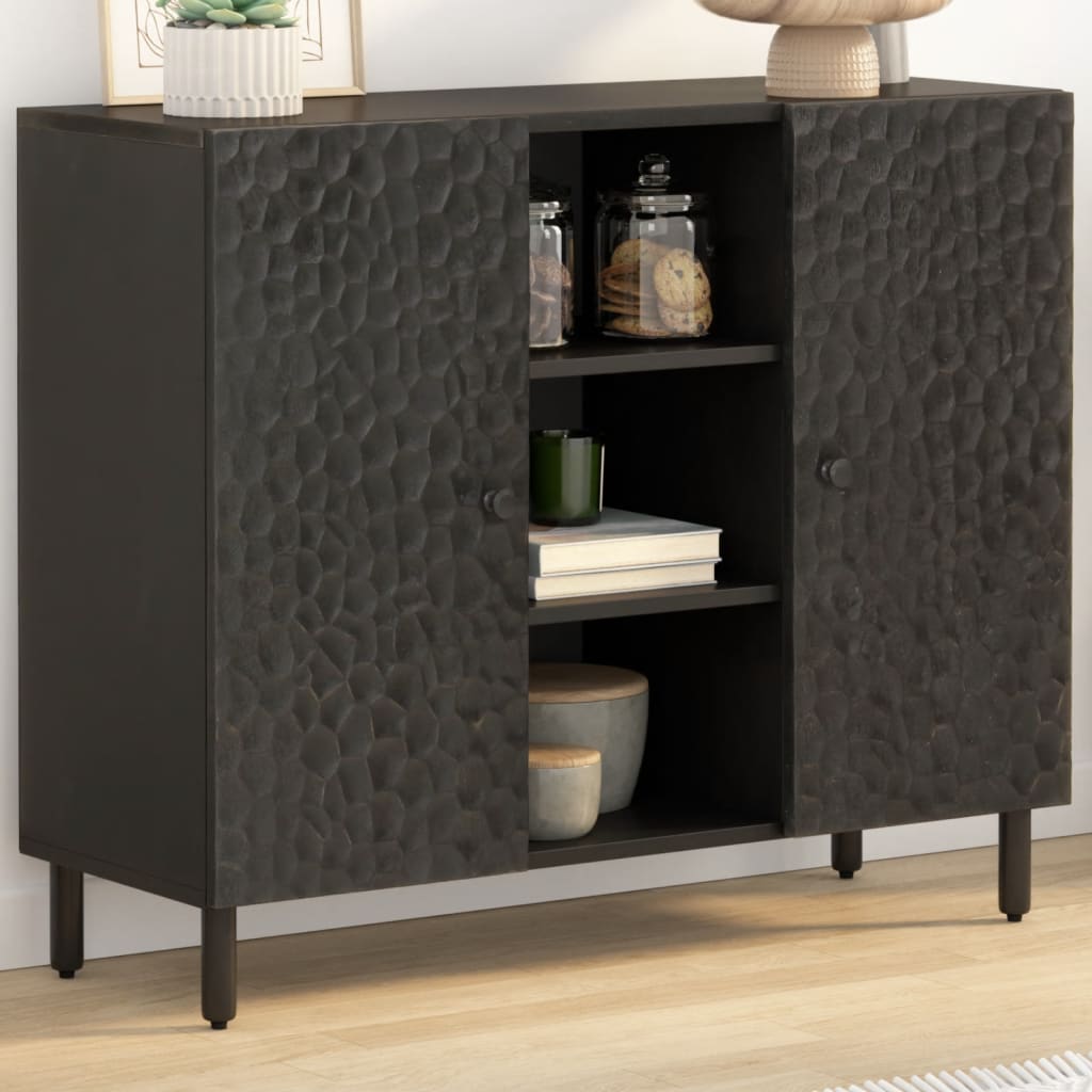 Credenza-Buffet-Armadio da cucina Nera 90x33x75 cm in Legno Massello di Mango