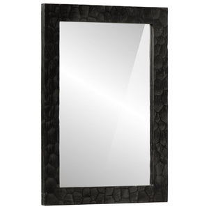 Specchio da Bagno Nero 50x70x2,5cm Legno Massello Mango e Vetro
