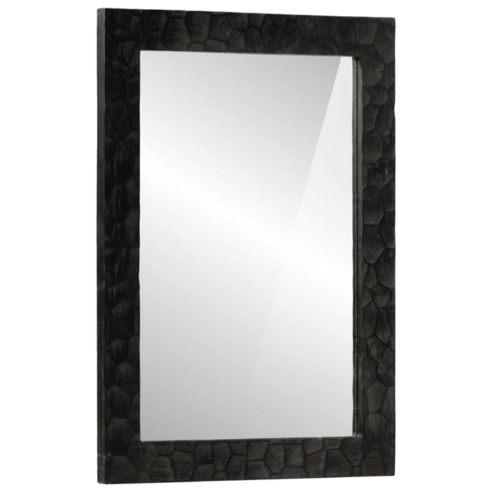Specchio da Bagno Nero 50x70x2,5cm Legno Massello Mango e Vetro
