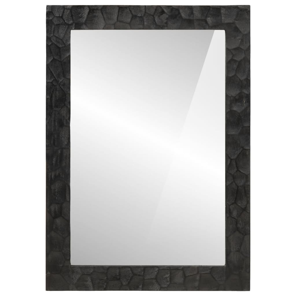 Specchio da Bagno Nero 50x70x2,5cm Legno Massello Mango e Vetro 356850