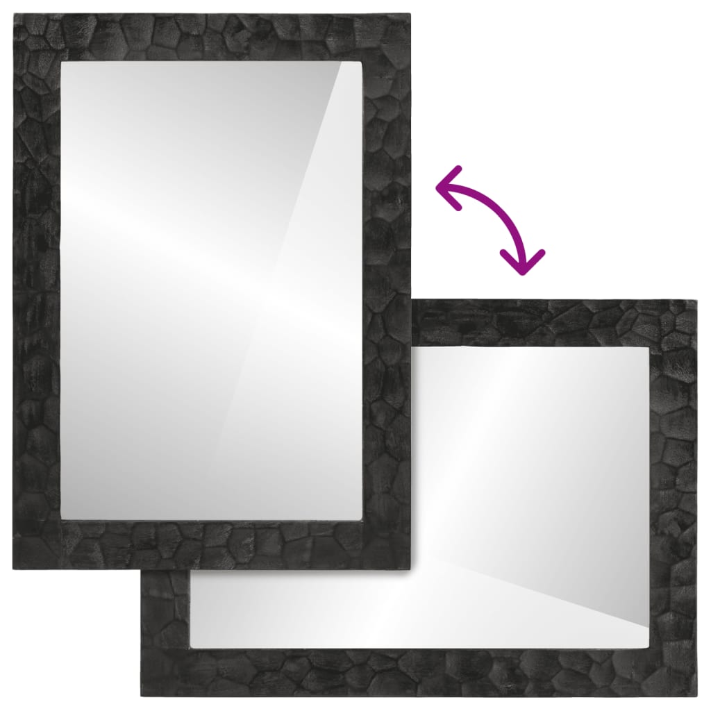 Specchio da Bagno Nero 50x70x2,5cm Legno Massello Mango e Vetro 356850