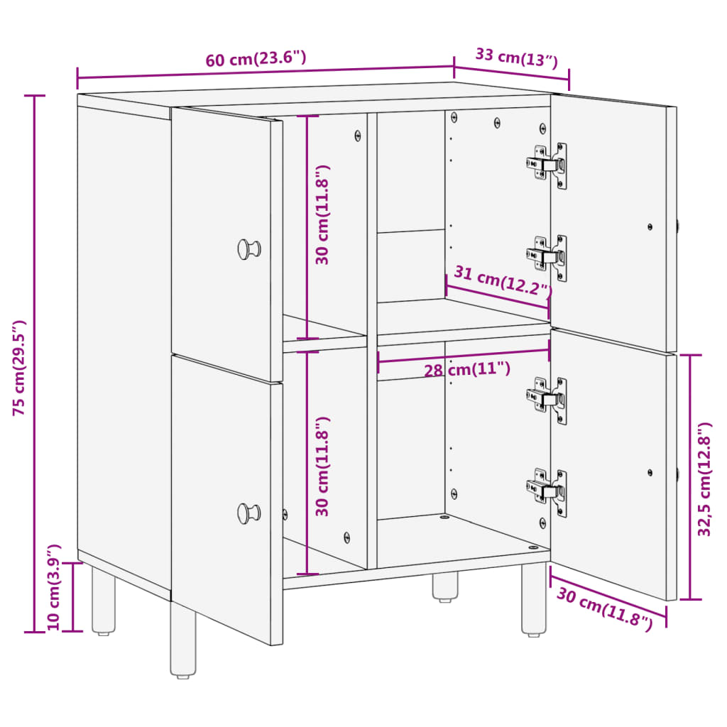 Credenza 60x33x75 cm in Legno Massello di Mango 356917
