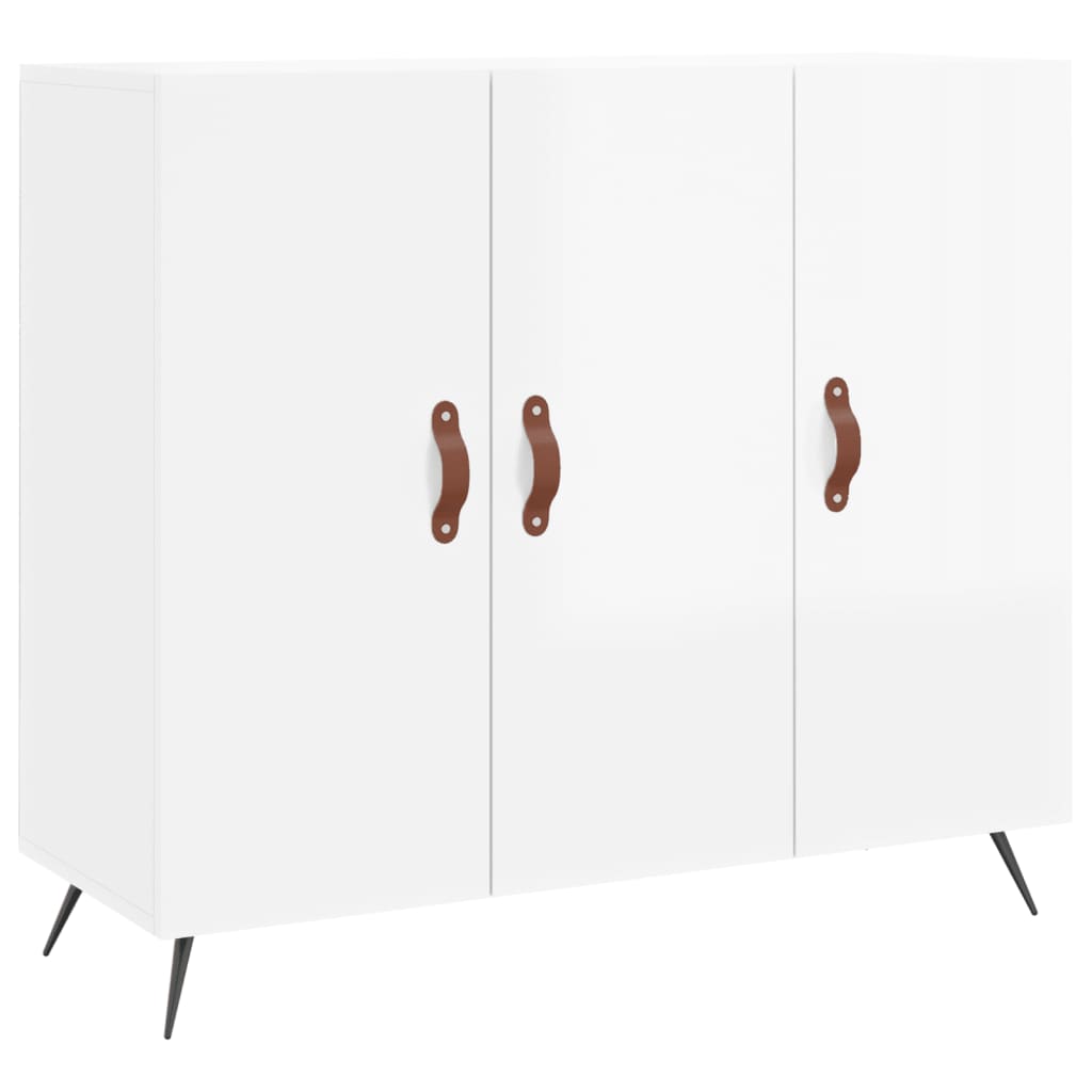 Credenza Bianco Lucido 90x34x80 cm in Legno Multistrato 828078