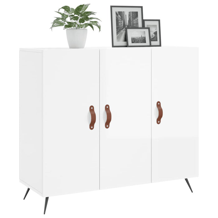Credenza Bianco Lucido 90x34x80 cm in Legno Multistrato 828078