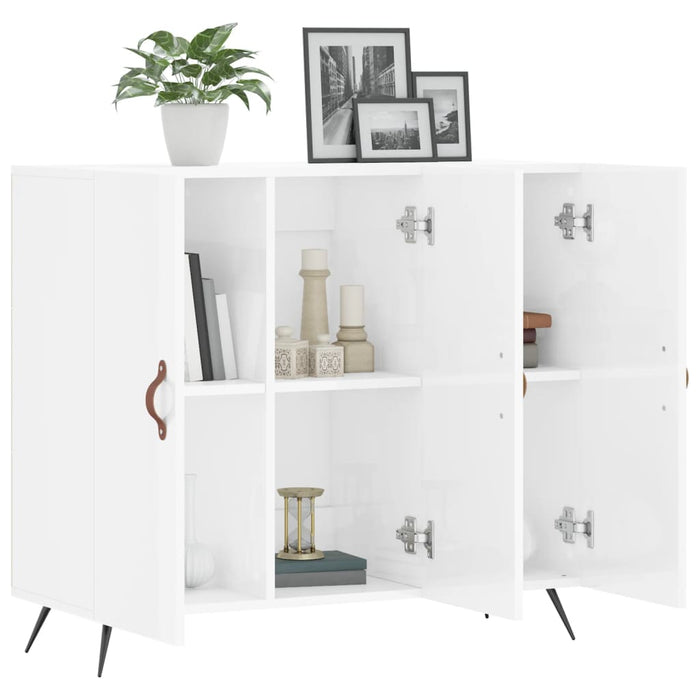 Credenza Bianco Lucido 90x34x80 cm in Legno Multistrato 828078