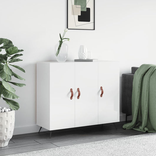 Credenza Bianco Lucido 90x34x80 cm in Legno Multistrato 828078