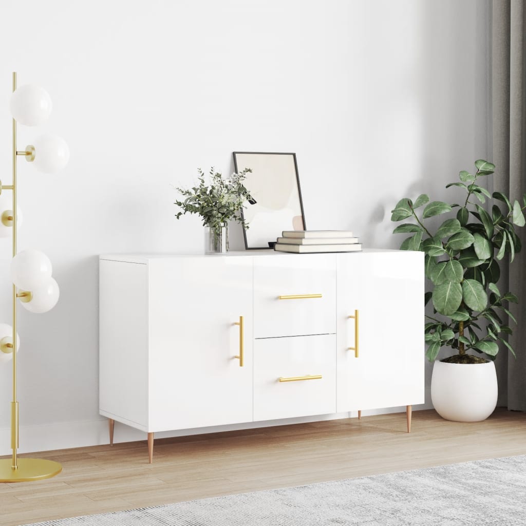 Credenza Bianco Lucido 100x36x60 cm in Legno Multistrato 828158