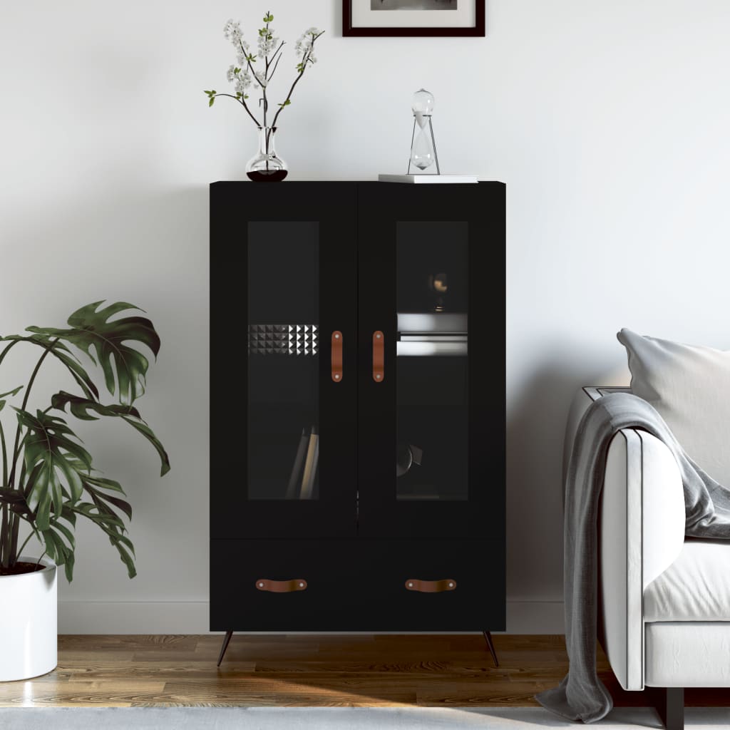 Credenza-Buffet-Armadio da cucina Nera 69,5x31x115 cm in Legno Multistrato