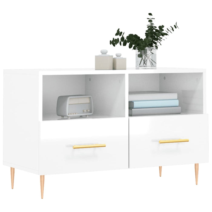 Mobile Porta TV Bianco Lucido 80x36x50 cm in Legno Multistratocod mxl 79430