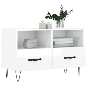 Mobile Porta TV Bianco Lucido 80x36x50 cm in Legno Multistrato 828966