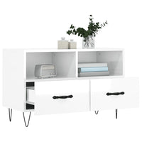 Mobile Porta TV Bianco Lucido 80x36x50 cm in Legno Multistrato 828966