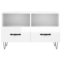 Mobile Porta TV Bianco Lucido 80x36x50 cm in Legno Multistrato 828966
