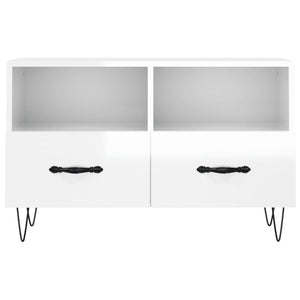 Mobile Porta TV Bianco Lucido 80x36x50 cm in Legno Multistrato 828966