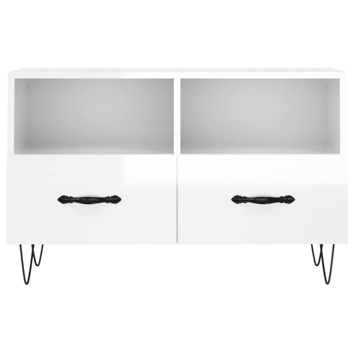 Mobile Porta TV Bianco Lucido 80x36x50 cm in Legno Multistrato 828966