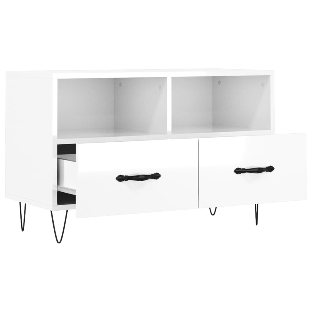 Mobile Porta TV Bianco Lucido 80x36x50 cm in Legno Multistrato 828966
