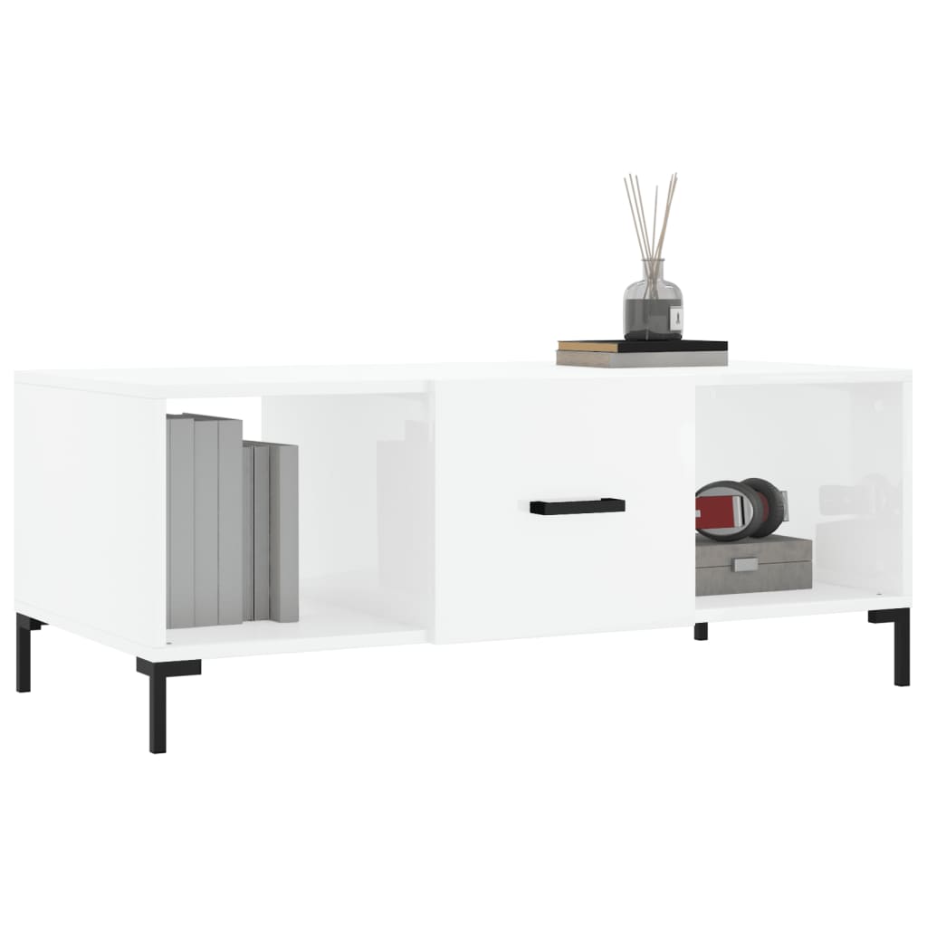 Tavolino da Salotto Bianco Lucido 102x50x40cm Legno Multistrato 829302