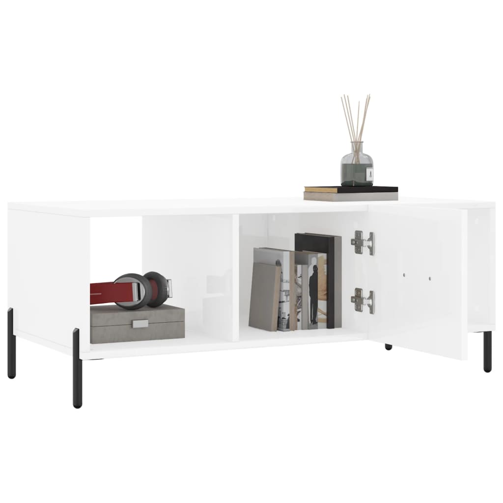 Tavolino da Salotto Bianco Lucido 102x50x40cm Legno Multistrato 829310