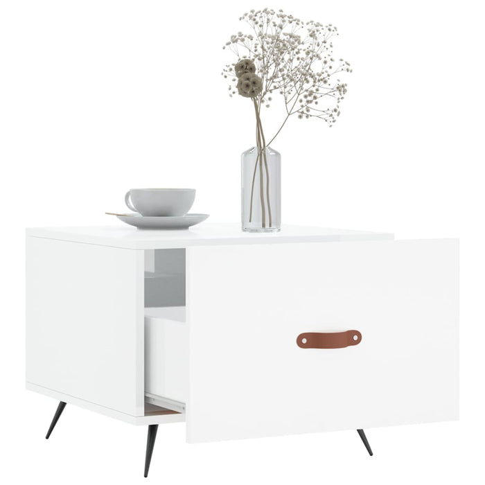 Tavolino da Salotto Bianco Lucido 50x50x40 cm Legno Multistrato 829336