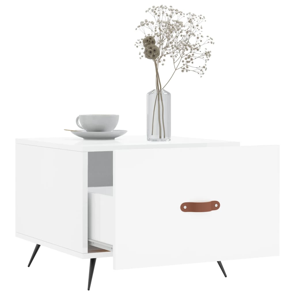 Tavolini Salotto 2pz Bianco Lucido 50x50x40cm Legno Multistrato 829337