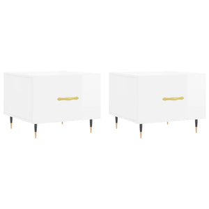 Tavolini Salotto 2pz Bianco Lucido 50x50x40cm Legno Multistrato